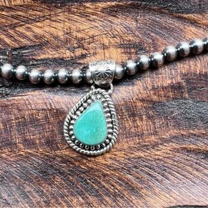 925 Sterling Silver And Turquoise Teardrop Pendant • Southwestern •